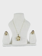 Golden Floral Wreath Necklace & Earrings Set