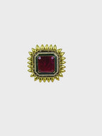 Aanura Gold-Plated Square Green Stone Statement Ring