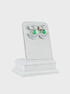 Aanura Silver Green Teardrop Fan Statement Earrings