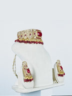 Aanura Red Stone Bridal Choker Set with Earrings