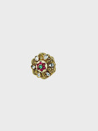 Aanura Gold-Plated Floral Kundan Green Ruby Ring