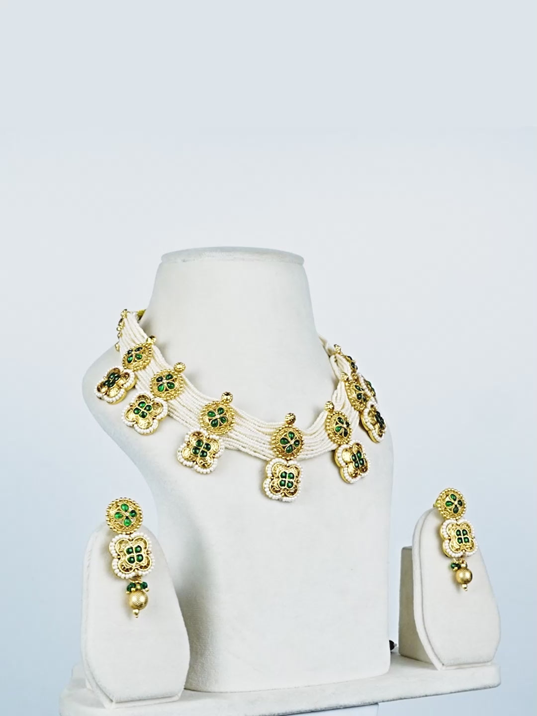 Aanura White Beaded Kundan Choker Necklace with Motifs