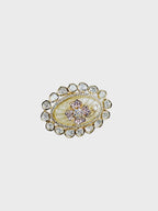 Aanura Gold-Plated Floral Oval Ring with Stones