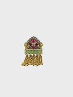 Aanura Gold-Plated Green Kundan Tassel Ring