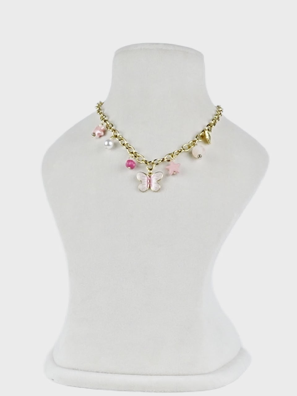 Aanura Gold Charm Necklace with Butterfly & Beads
