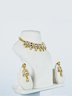 Aanura Antique Green Kundan Choker Necklace Set