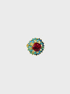 Rhodium Plated Emerald Cluster Anti-Tarnish Waterproof Ring