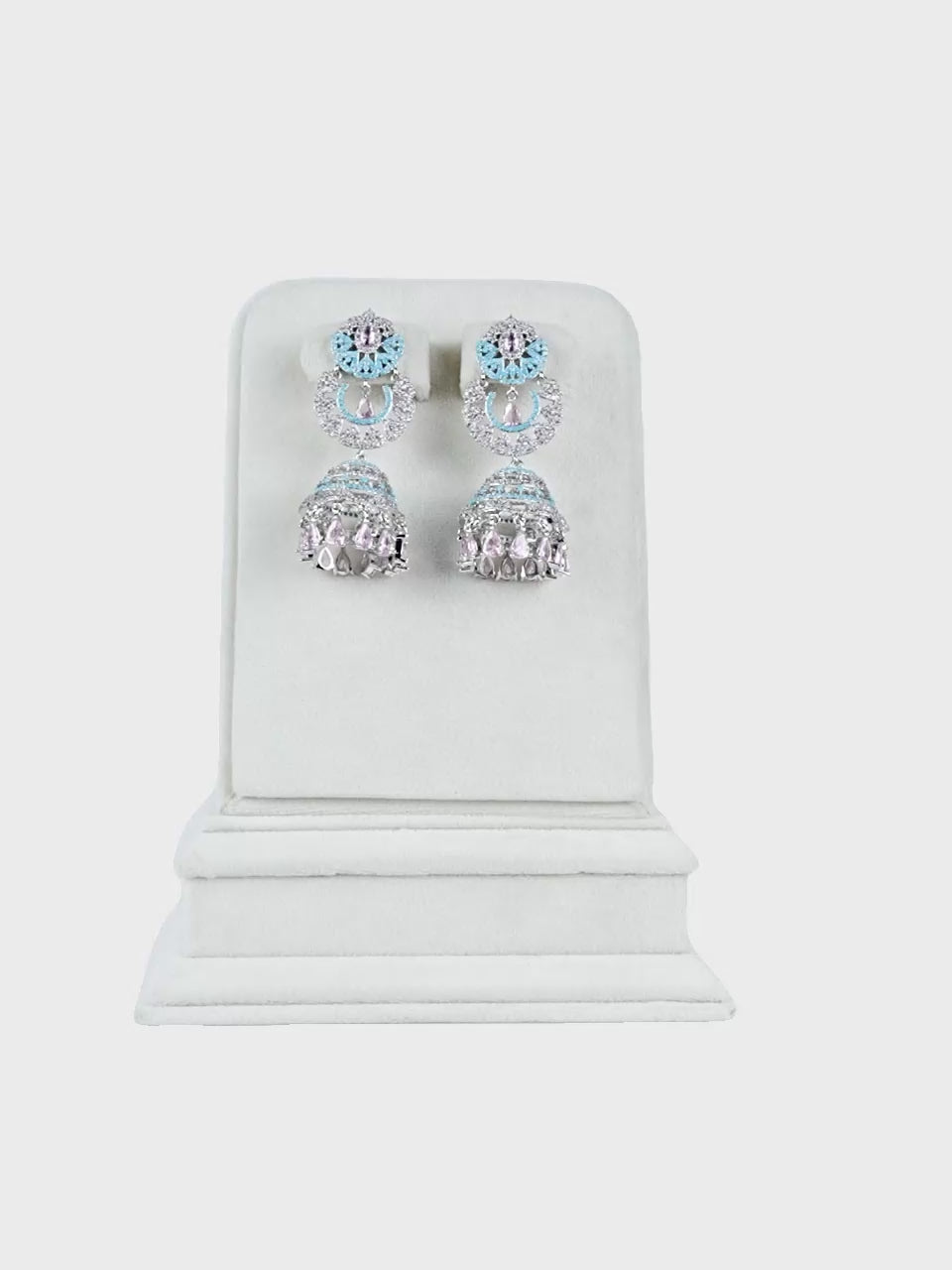 Aanura Silver Pink Crystal Oval Drop Earrings