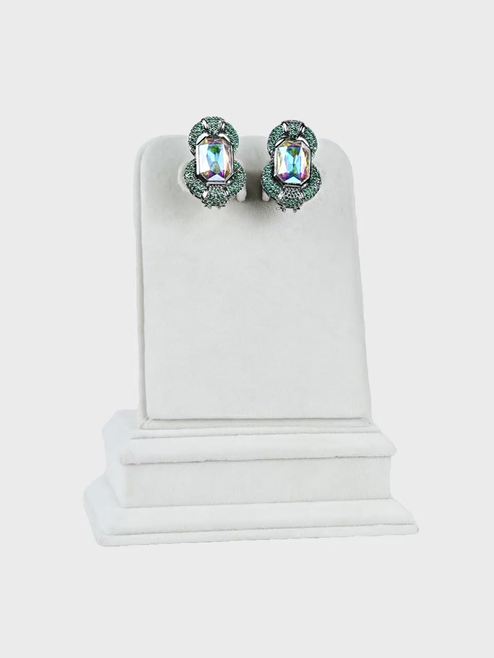 Aanura Emerald Halo Iridescent Crystal Stud Earrings