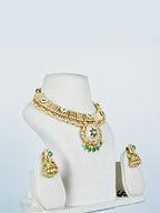 Aanura Kundan Choker Necklace with Green Stones & Pearls