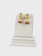 Aanura Temple Earrings with Red Stone Drop