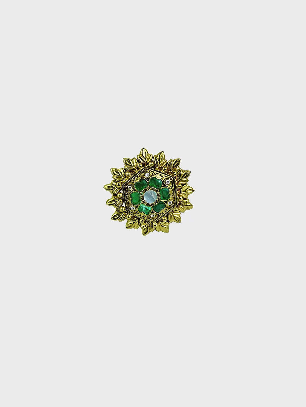 Aanura Gold-Plated Hexagon Green Floral Ring