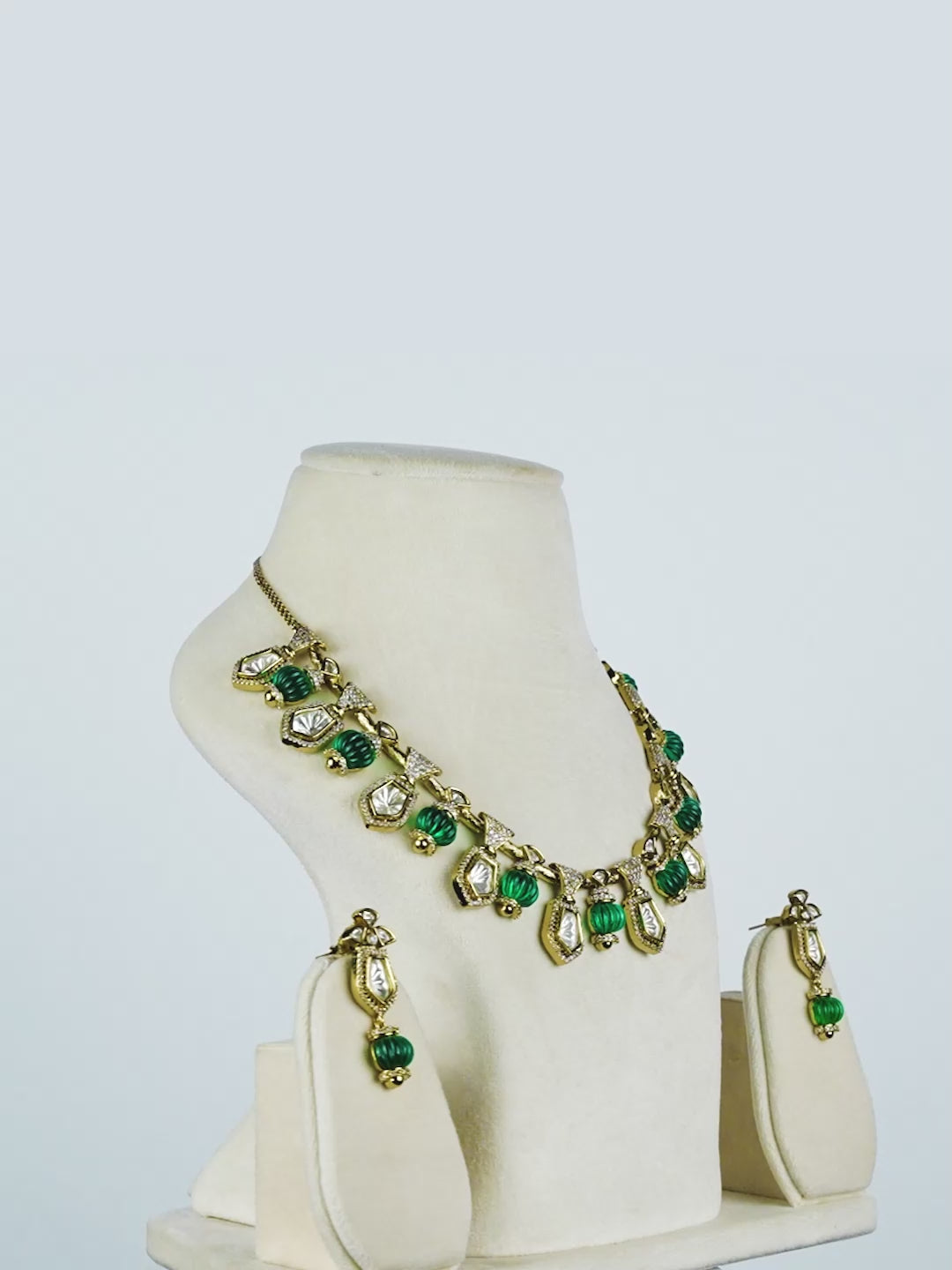 Aanura Gold-Plated Navratna Necklace & Earrings