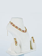 Aanura Oval Kundan Linked Necklace & Earrings