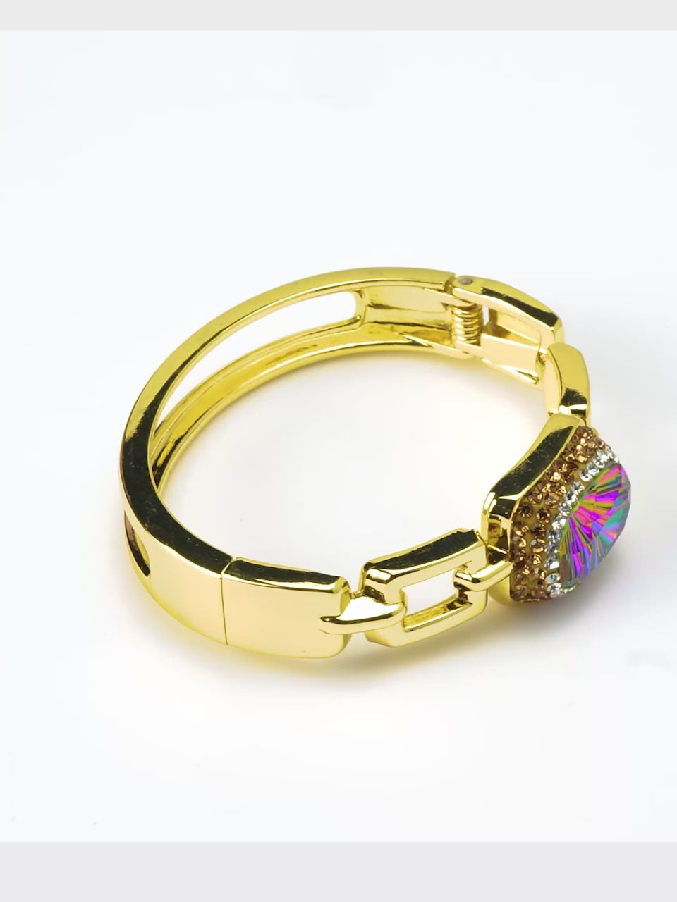 Aanura Gold Stainless Steel Crystal Bangle Bracelet