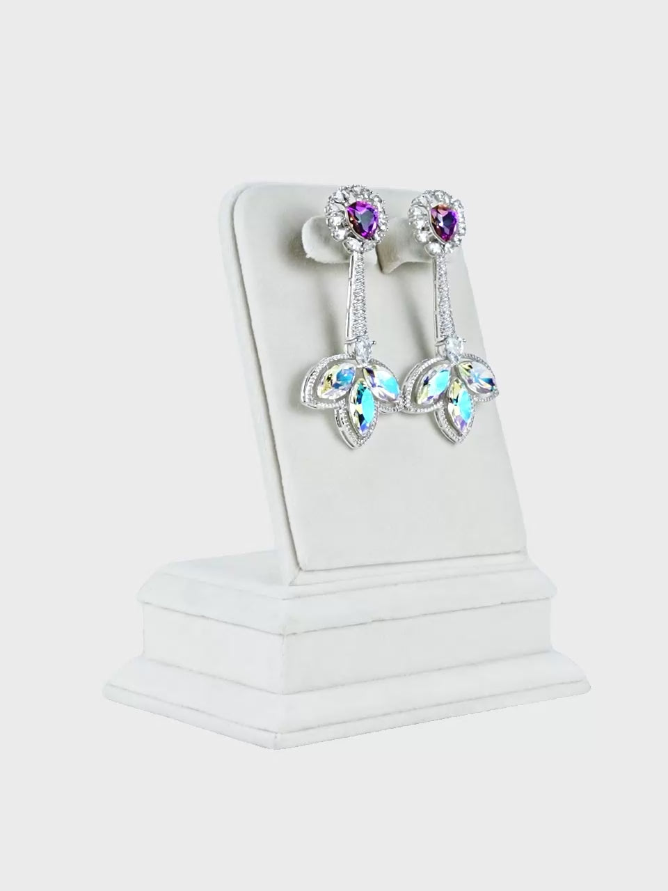 Aanura Iridescent & CZ Floral Dangle Earrings
