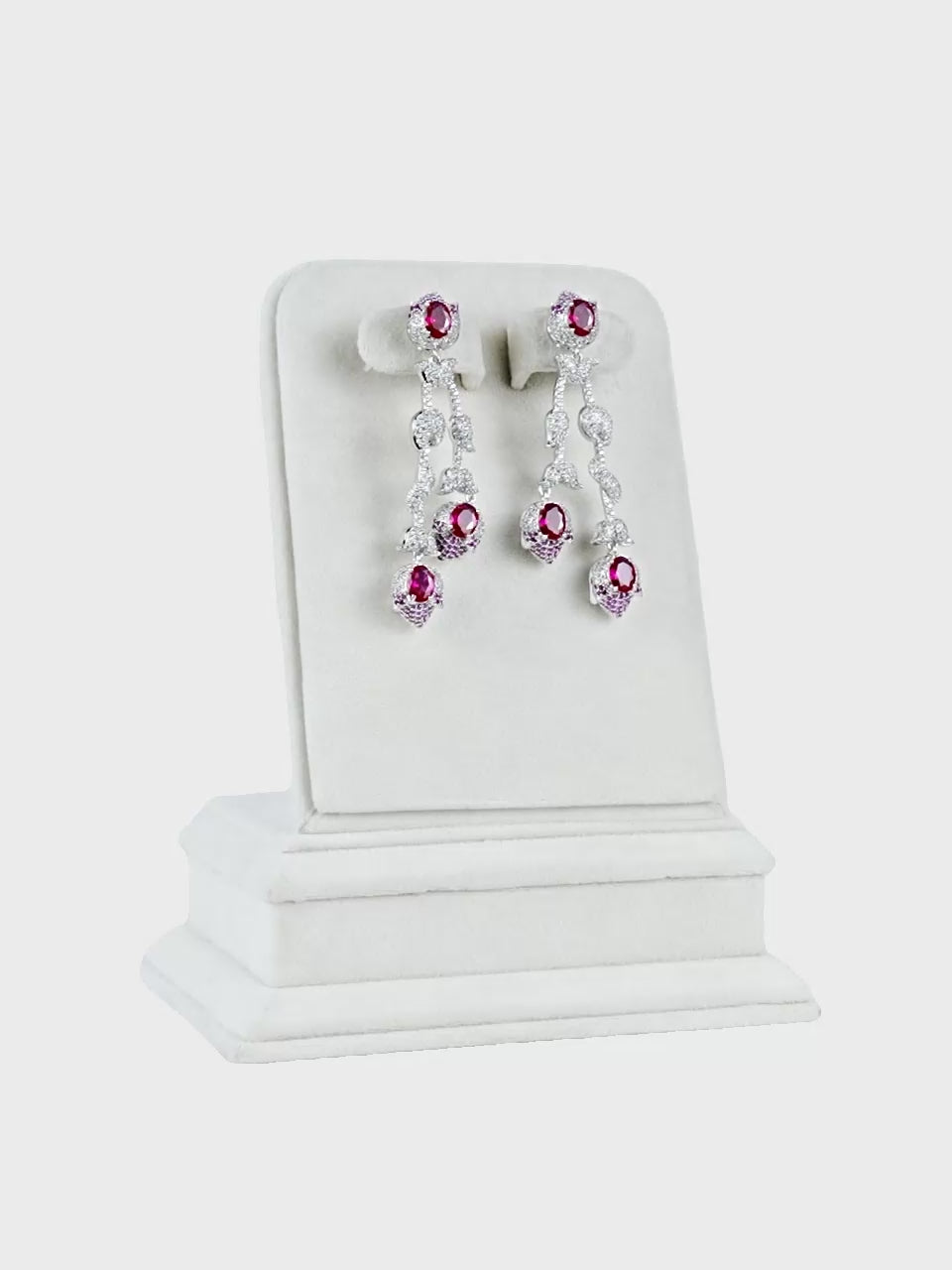 Aanura Silver Ruby Dangle Statement Earrings