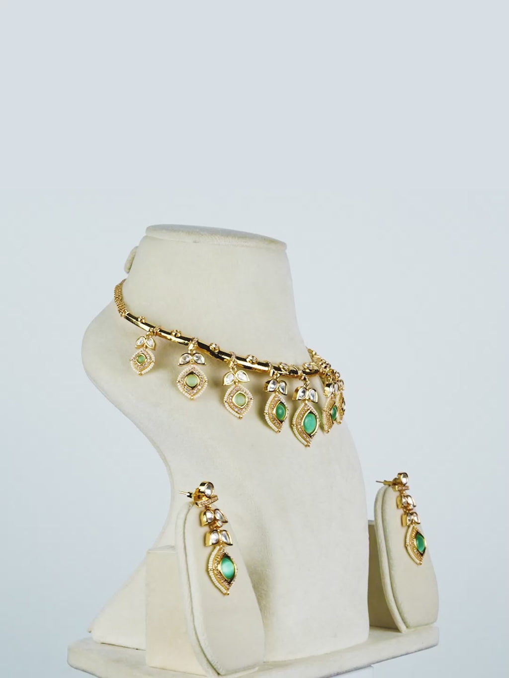 Aanura Peacock Green Kundan Necklace & Earrings Set