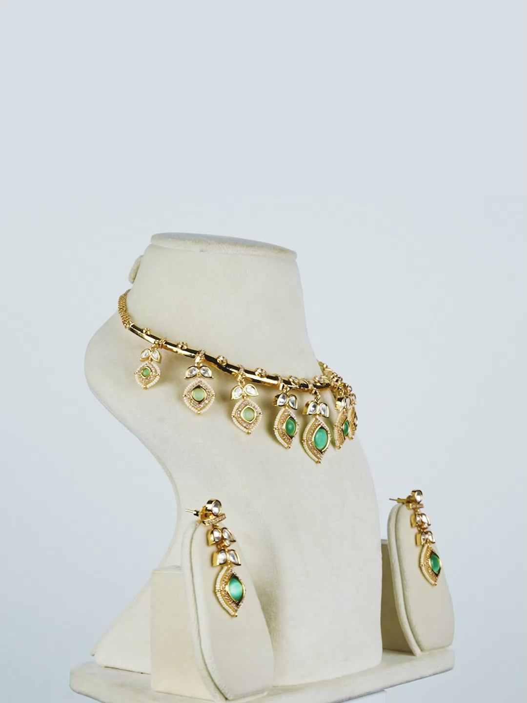 Aanura Peacock Green Kundan Necklace & Earrings Set