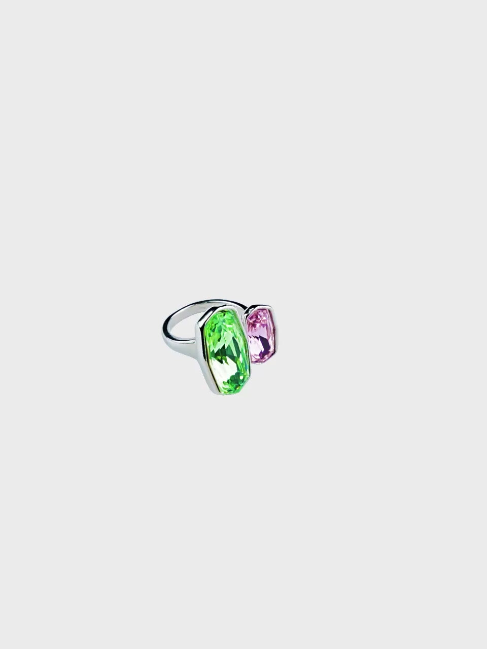 Rhodium Plated Yellow Double Crystal Open Ring