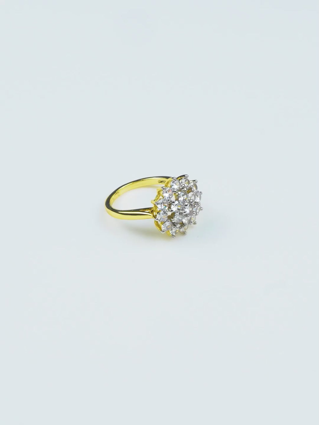 18K Gold-Plated Floral Diamond Cluster Ring – Anti-Tarnish, Waterproof