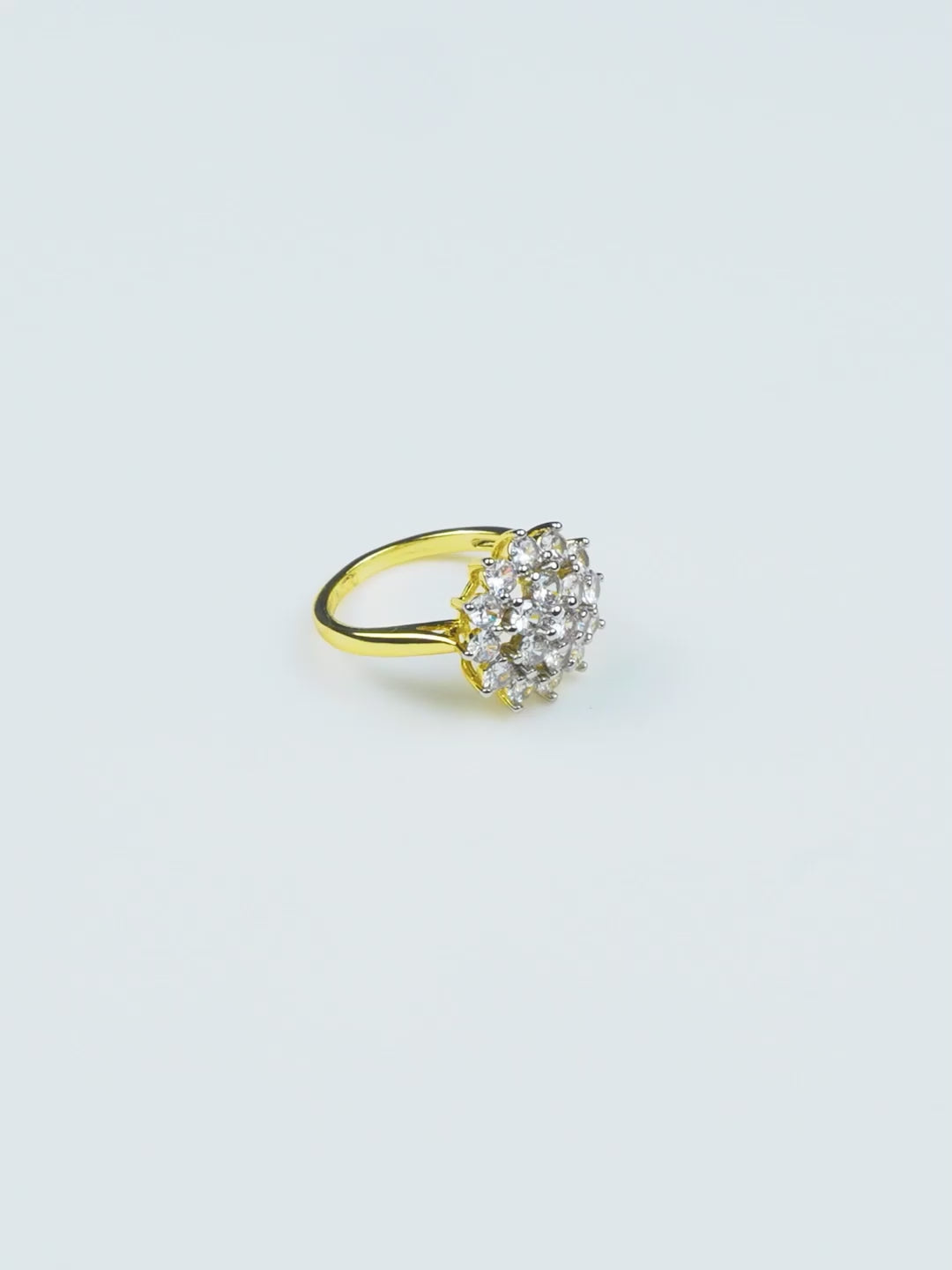 18K Gold-Plated Floral Diamond Cluster Ring – Anti-Tarnish, Waterproof