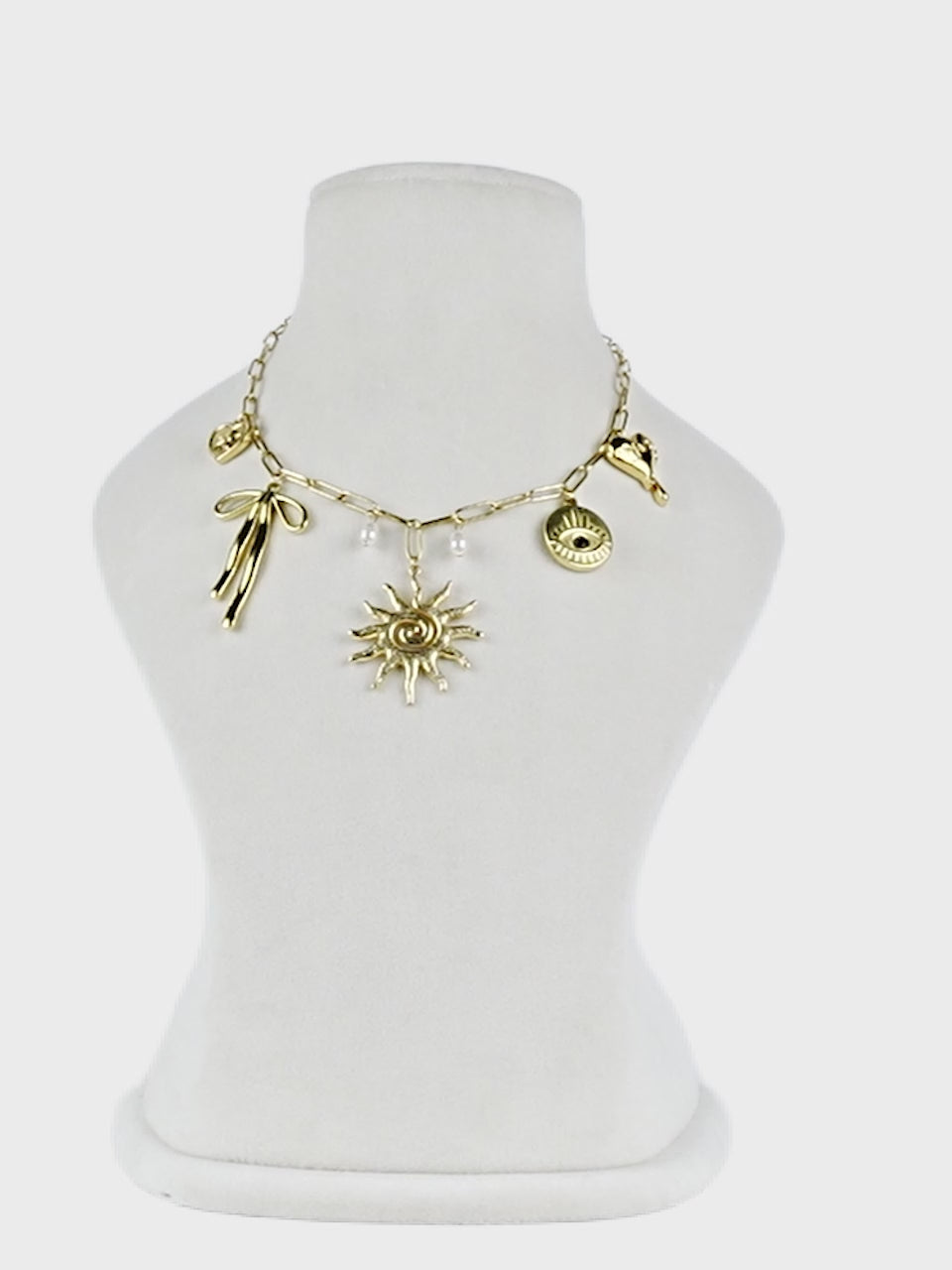 Aanura Gold Charm Necklace with Sun & Heart Pendants
