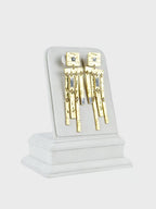 Aanura Hammered Gold Black Stone Dangle Earrings