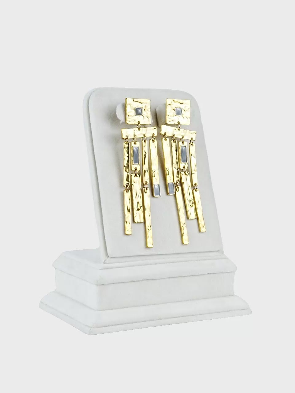 Aanura Hammered Gold Black Stone Dangle Earrings