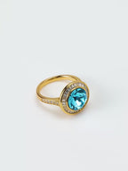 18K Gold Plated Blue Crystal Anti-Tarnish Waterproof Ring