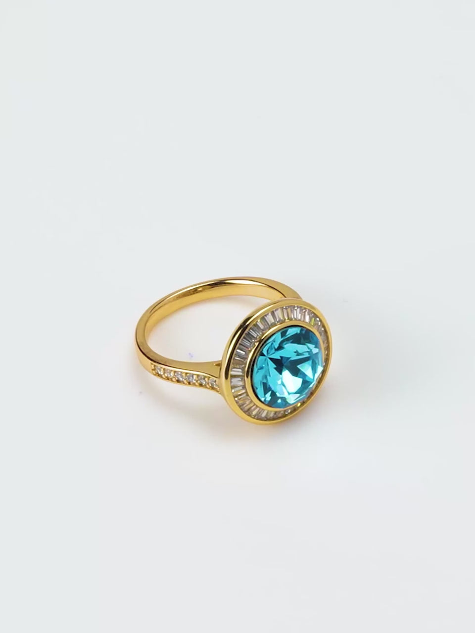 18K Gold Plated Blue Crystal Anti-Tarnish Waterproof Ring