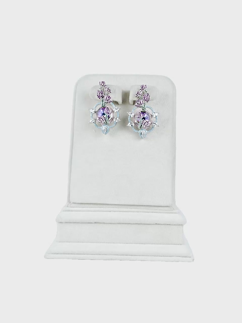 Aanura Floral Pink & Aqua Crystal Drop Earrings