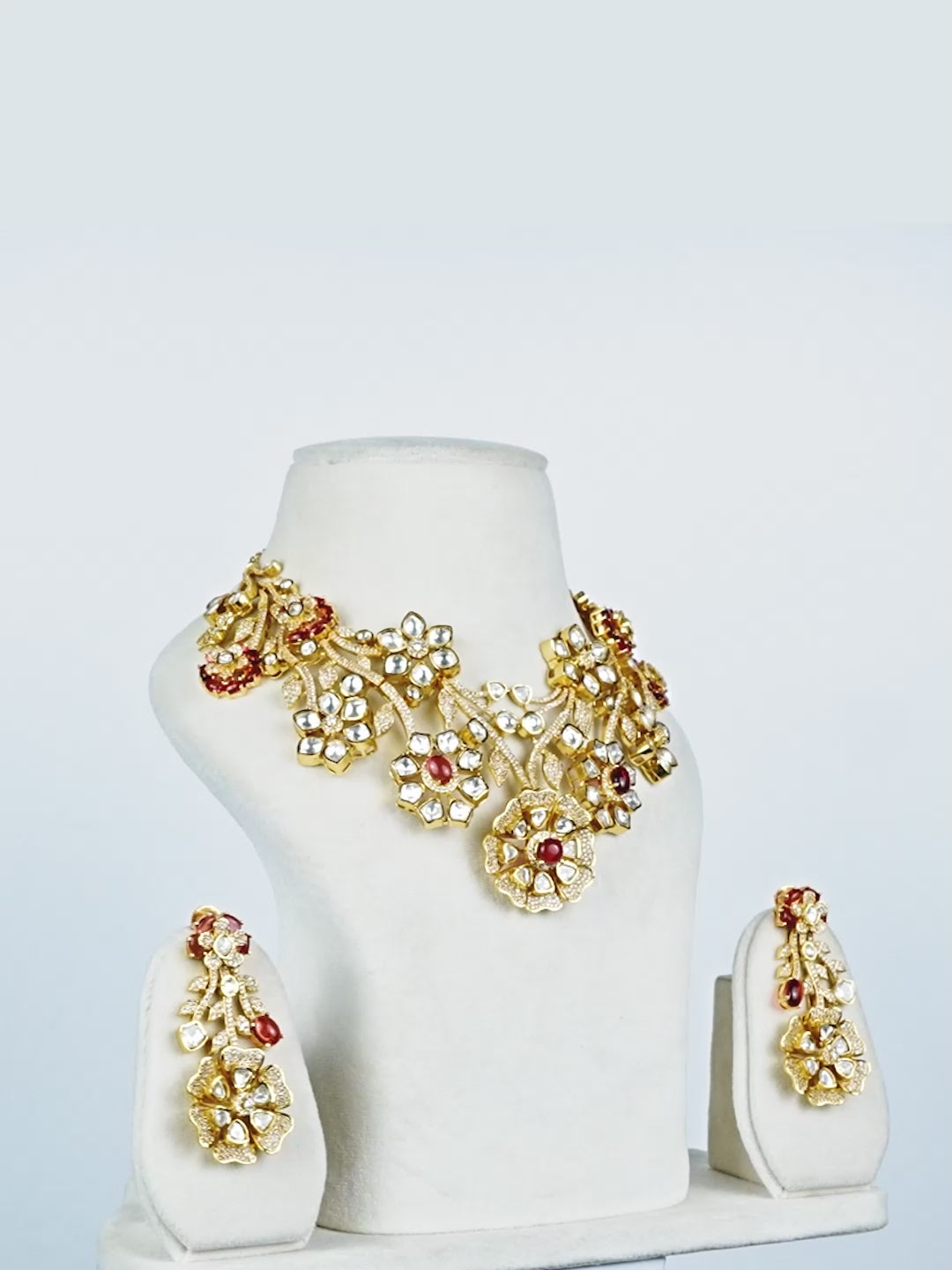 Aanura Floral Kundan Bridal Necklace Set with Earrings