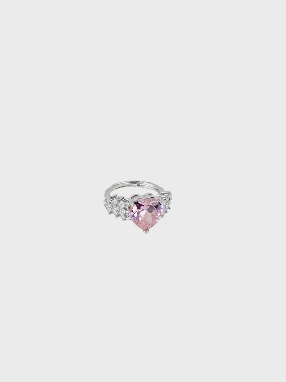 Rhodium Plated Pink Crystal Anti-Tarnish Waterproof Ring