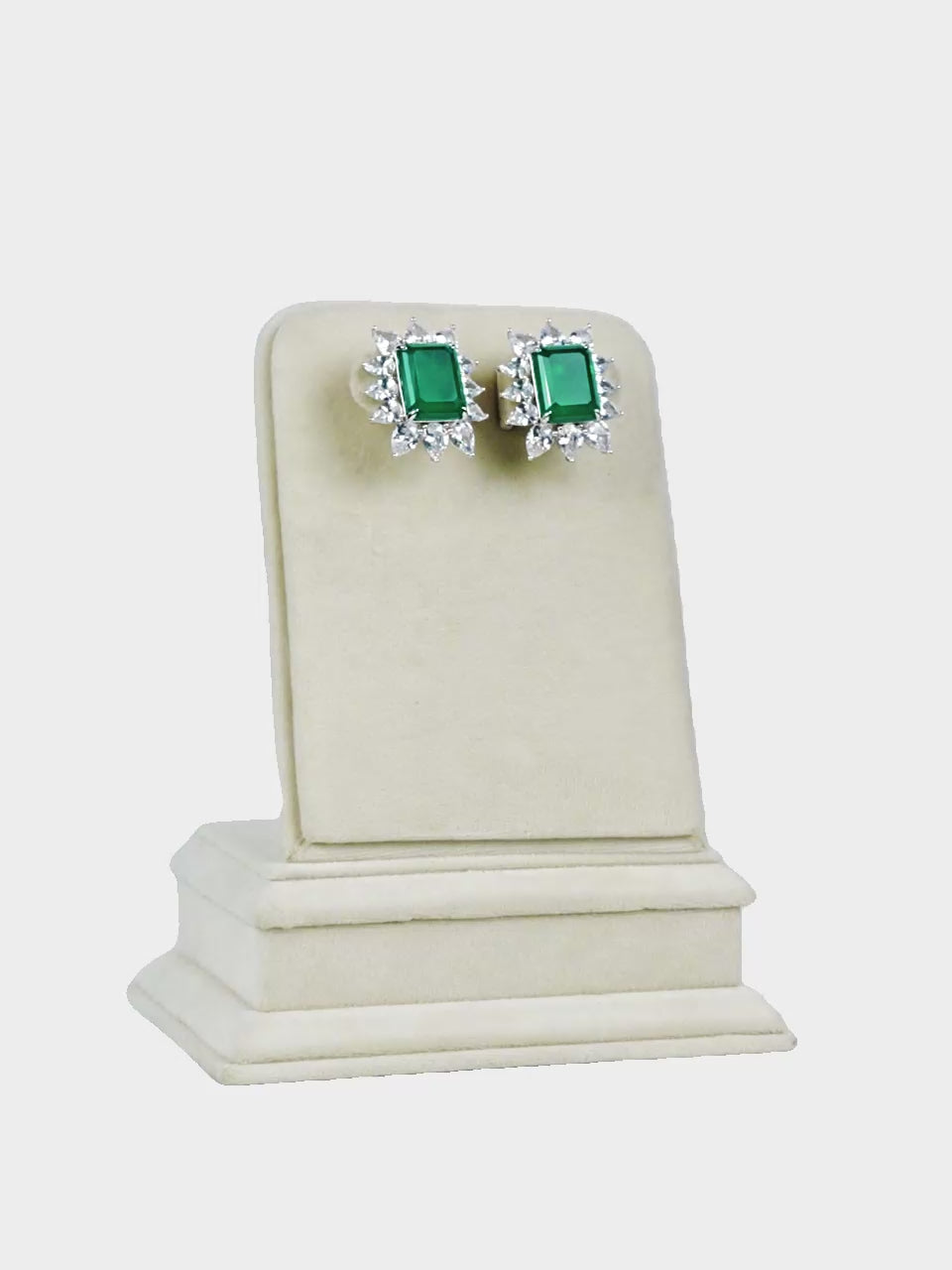 Aanura Emerald-Cut Green CZ Halo Statement Stud Earrings