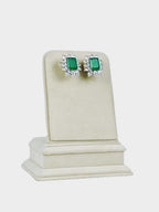 Aanura Emerald-Cut Green CZ Halo Statement Stud Earrings