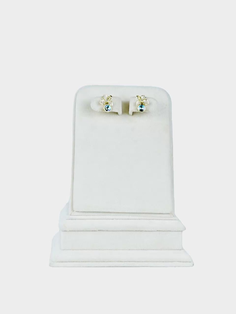 Floral Blue Crystal Drop Stud Earrings in 18K Gold Plating