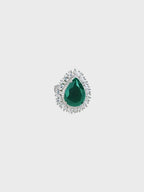 Rhodium Plated Green Oval Halo Anti-Tarnish Waterproof Ring