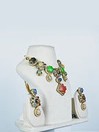 Aanura Navratna Statement Necklace with Multicolor Stones