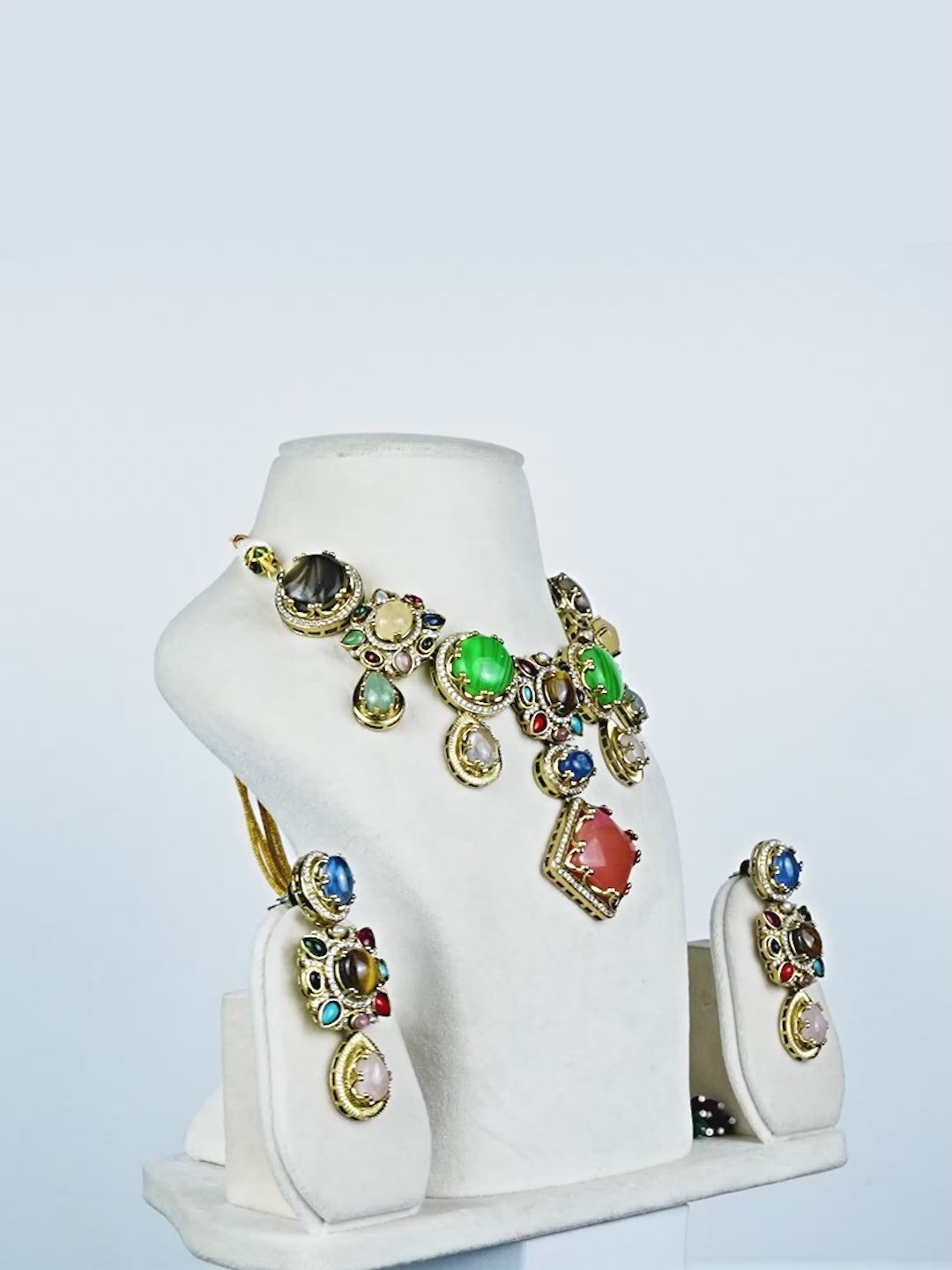 Aanura Navratna Statement Necklace with Multicolor Stones