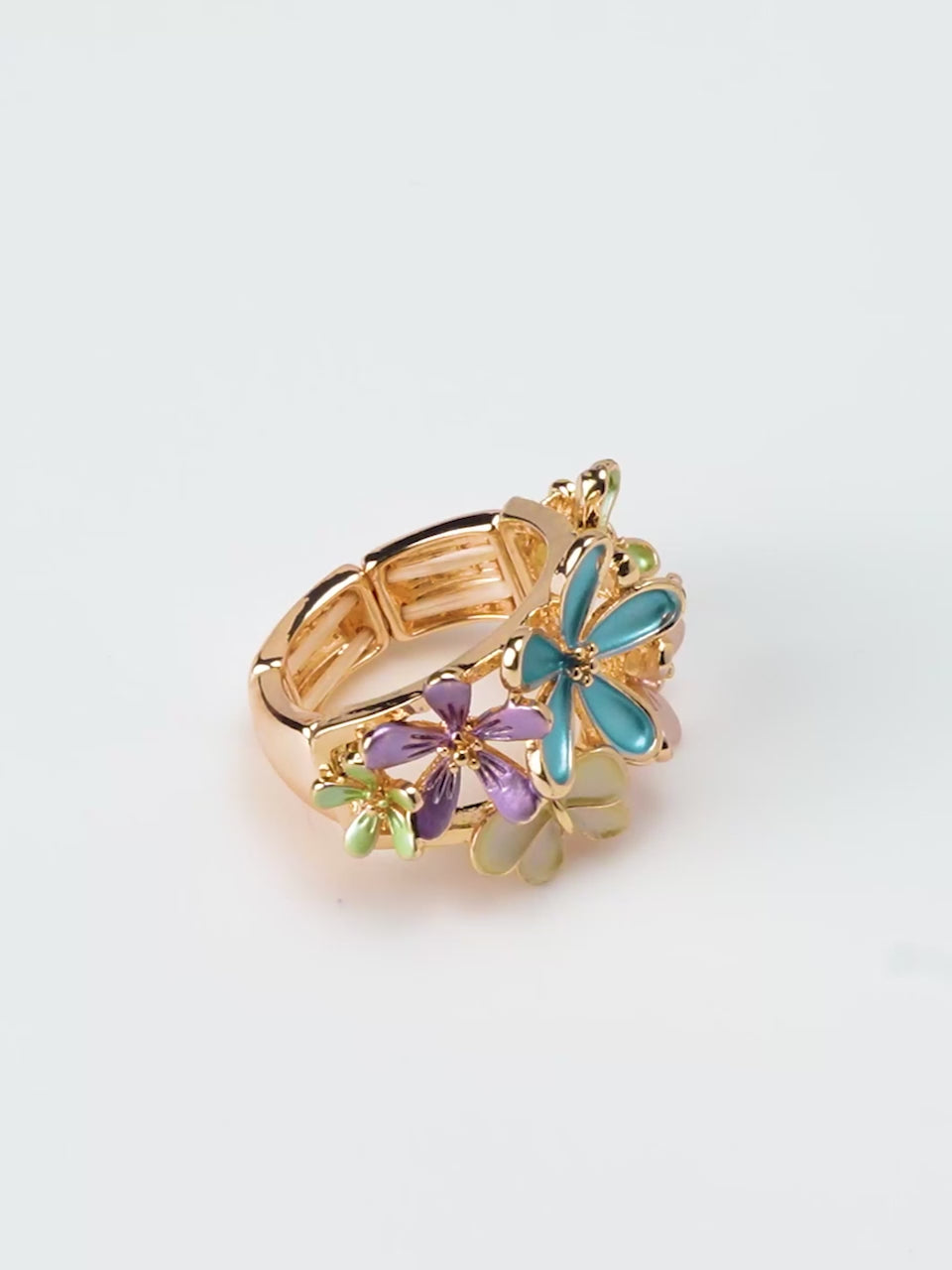 18K Gold-Plated Multi-Color Enamel Floral Ring – Anti-Tarnish, Waterproof