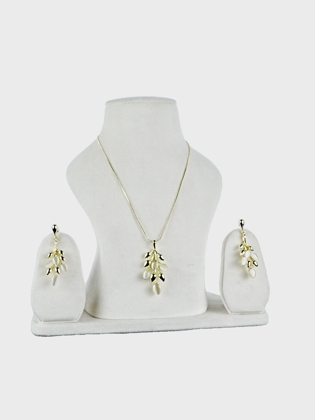 Aanura Golden Leaf Drop Necklace & Earrings Set