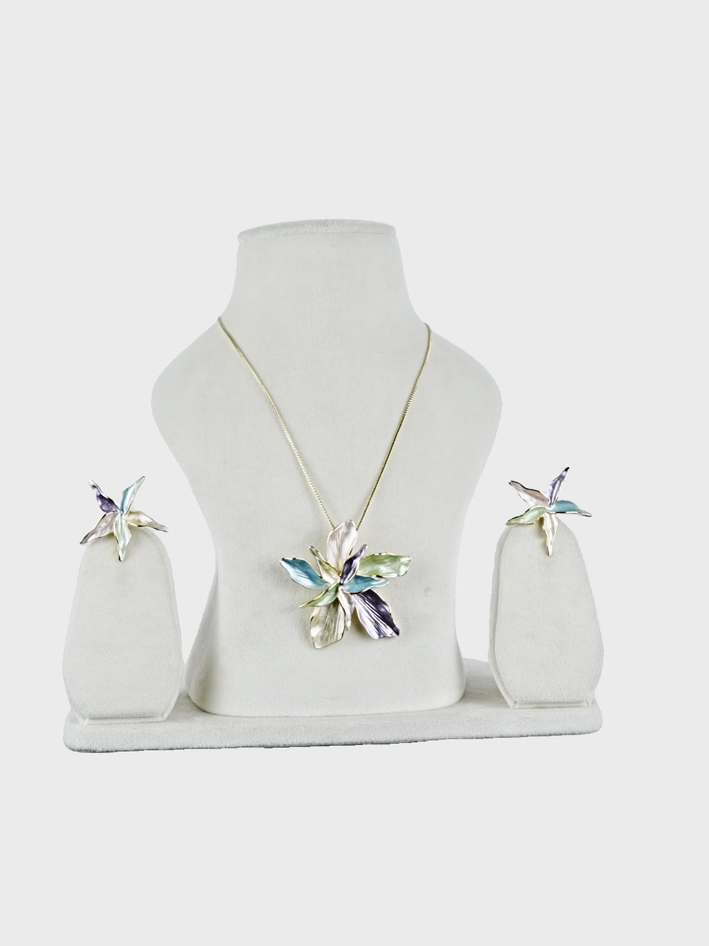 Aanura Pink Orchid Flower Necklace & Earrings