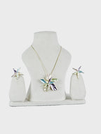 Aanura Pink Orchid Flower Necklace & Earrings