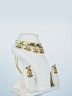 Aanura Floral Kundan Choker Necklace with Beaded Drops