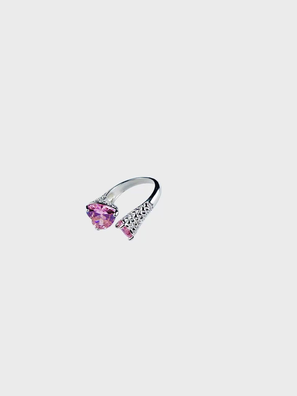 Rhodium Plated Pink Twin Heart Crystal Ring