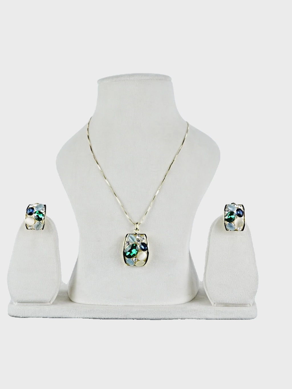 Aanura Pastel Green Peach Rectangular Necklace & Earrings