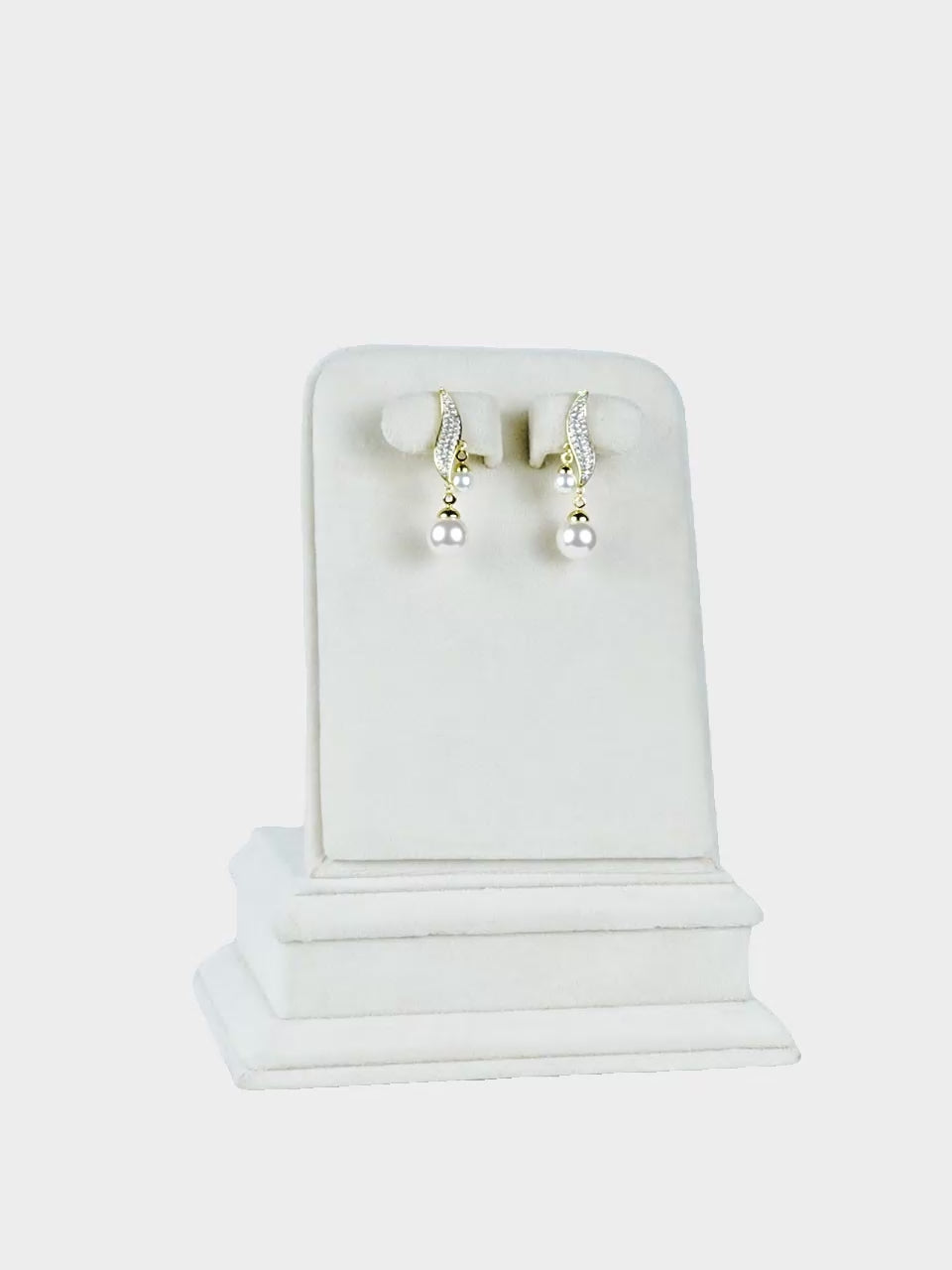 Curved Pearl Dangle Earrings with CZ Detail in 18K Gold Plating
