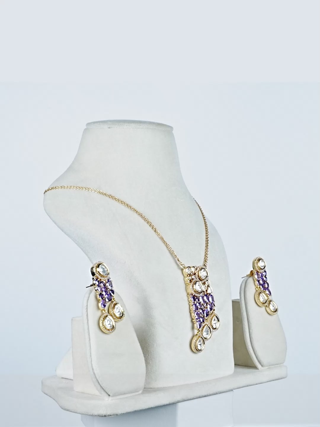 Aanura Ruby & Kundan Long Pendant Necklace Set with Earrings