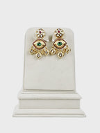 Aanura Gold-Plated Green Ruby Floral Drop Earrings